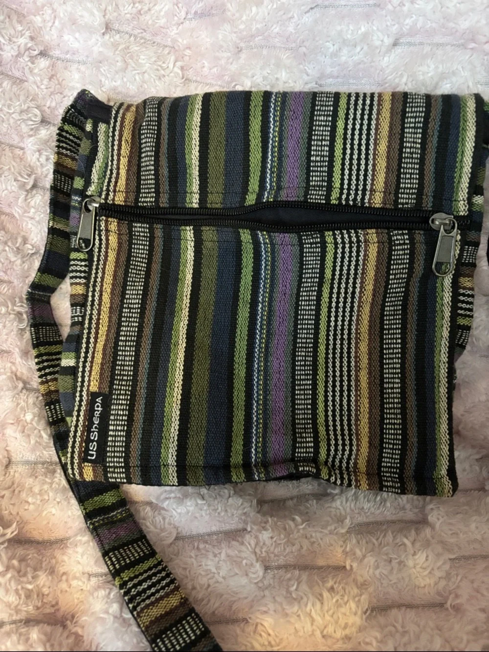 US S Shepherd Striped Green Multi Crossbody Bag